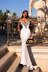 Mermaid Prom Dress Blue Off the Shoulder Beaded Evening Dress