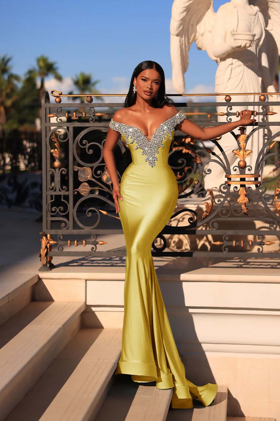 Mermaid Prom Dress Blue Off the Shoulder Beaded Evening Dress
