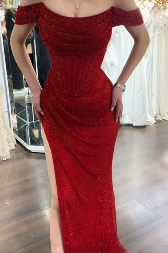 Mermaid Prom Dress Sequined Off the Shoulder Evening Dress