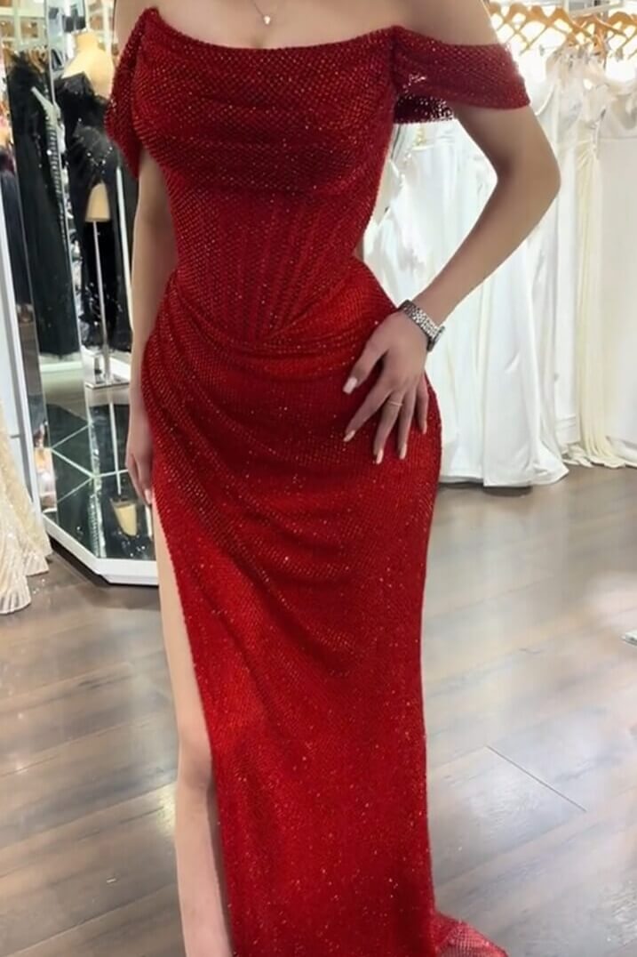 Mermaid Prom Dress Sequined Off the Shoulder Evening Dress