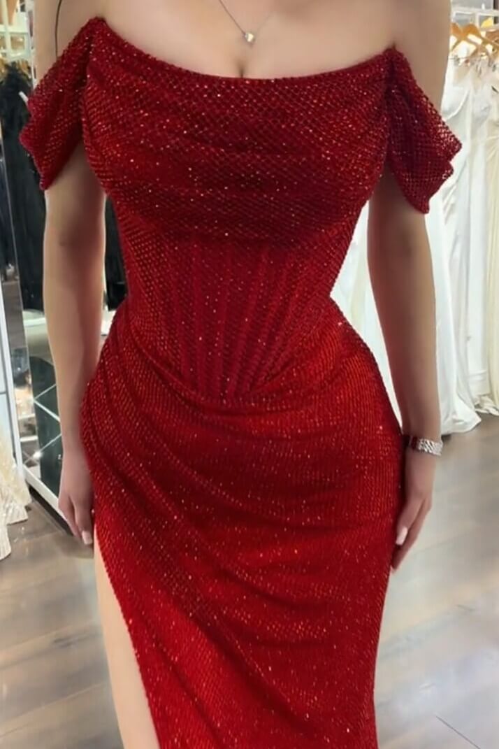 Mermaid Prom Dress Sequined Off the Shoulder Evening Dress