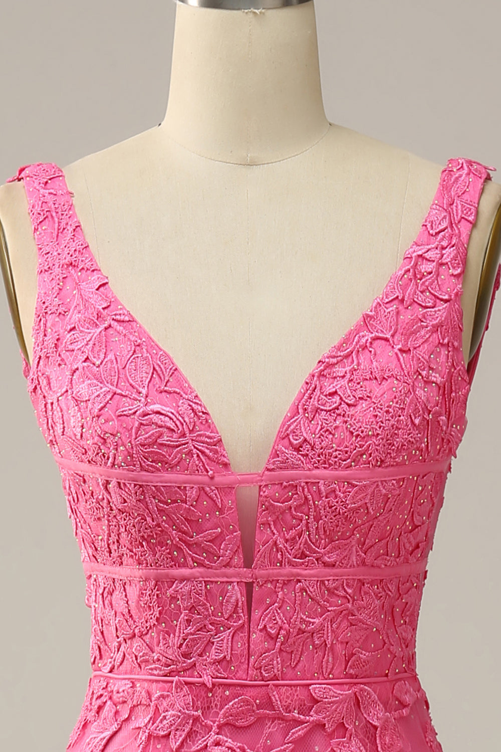 Mermaid Prom Dress Deep V Neck Pink Long Evening Dress with Appliques