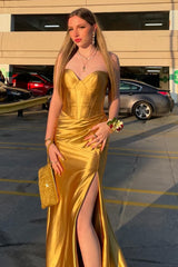 Mermaid Prom Dress Emerald Green Sweetheart Corset Satin Evening Dress with Slit