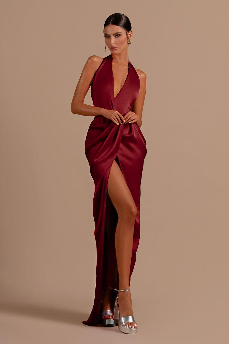 Mermaid Prom Dress Halter Neck Sleeveless Satin Evening Dress