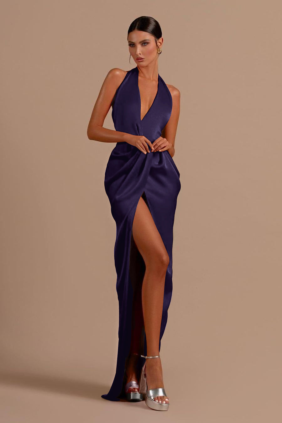 Mermaid Prom Dress Halter Neck Sleeveless Satin Evening Dress