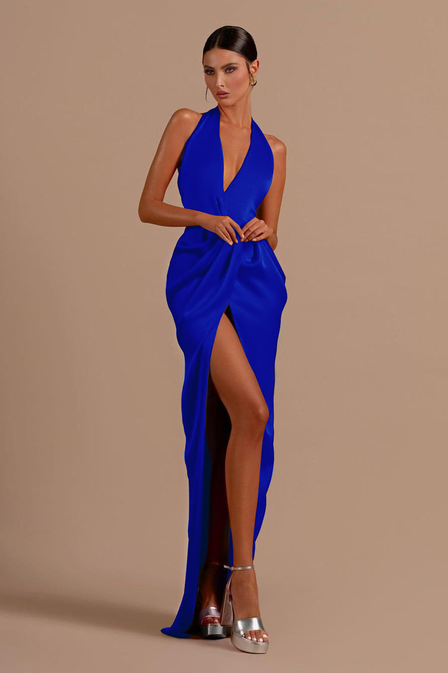 Mermaid Prom Dress Halter Neck Sleeveless Satin Evening Dress