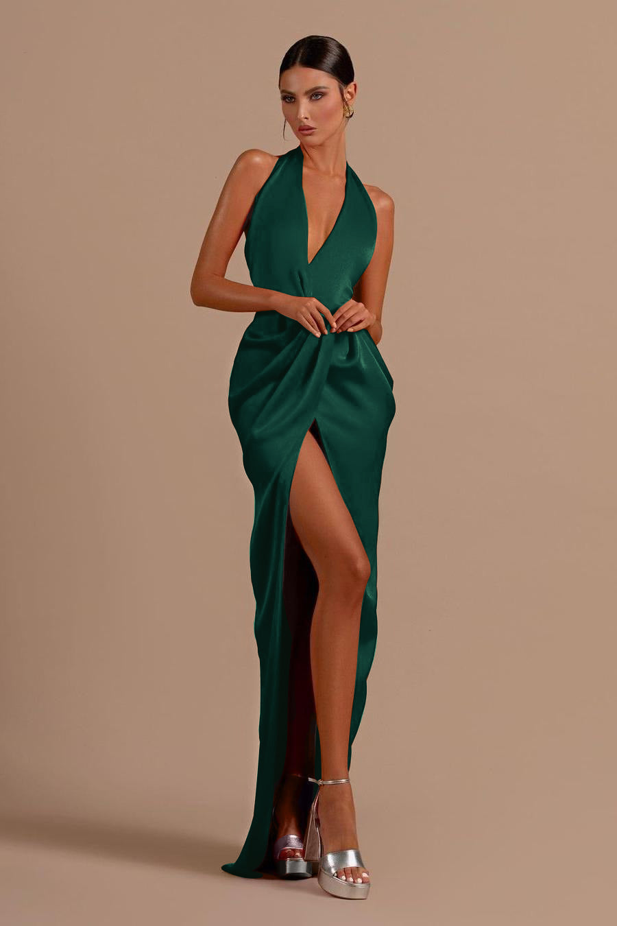 Mermaid Prom Dress Halter Neck Sleeveless Satin Evening Dress