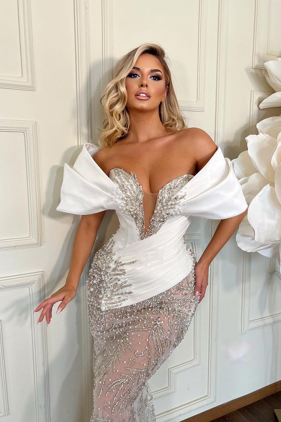 Mermaid Prom Dress Off the Shoulder Beaded Evening Dress