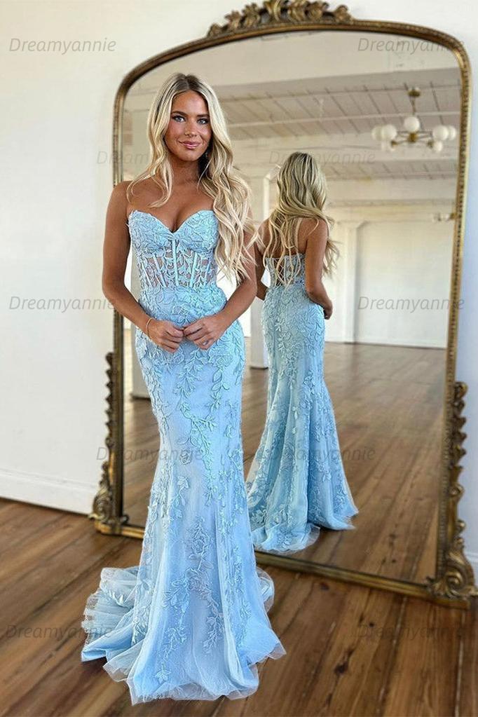 Mermaid Prom Dress Purple Sweetheart Evening Dress With Appliques