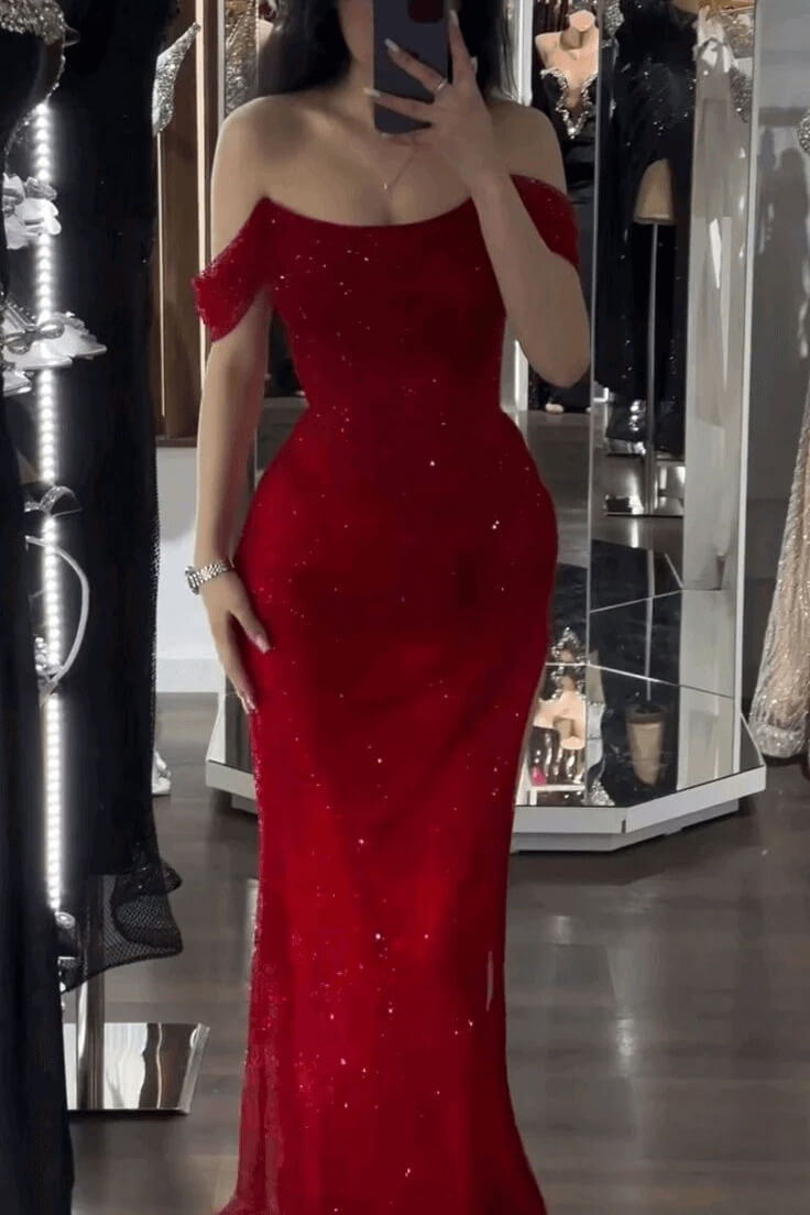 Mermaid Prom Dress Sequined Off the Shoulder Evening Dress