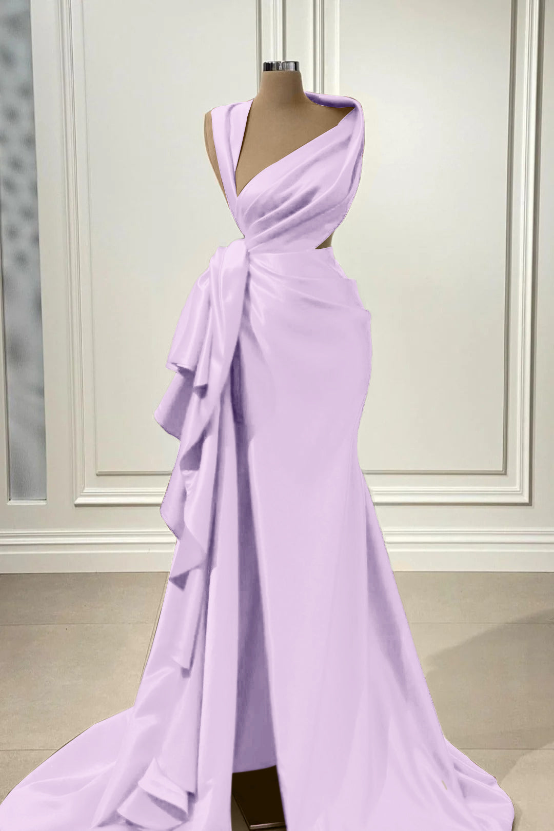 Mermaid Prom Dress Sleeveless Asymmetric Neck Satin Evening Dress