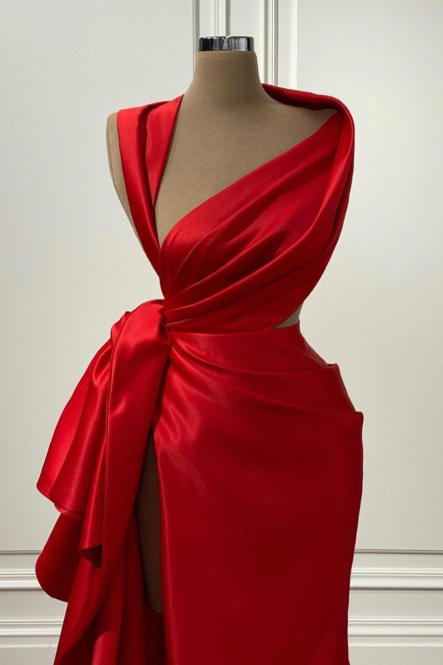 Mermaid Prom Dress Sleeveless Asymmetric Neck Satin Evening Dress