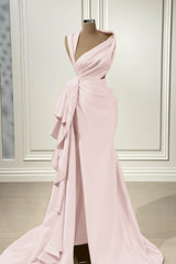 Mermaid Prom Dress Sleeveless Asymmetric Neck Satin Evening Dress