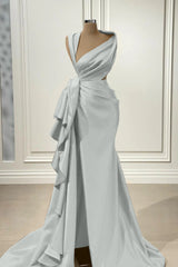 Mermaid Prom Dress Sleeveless Asymmetric Neck Satin Evening Dress