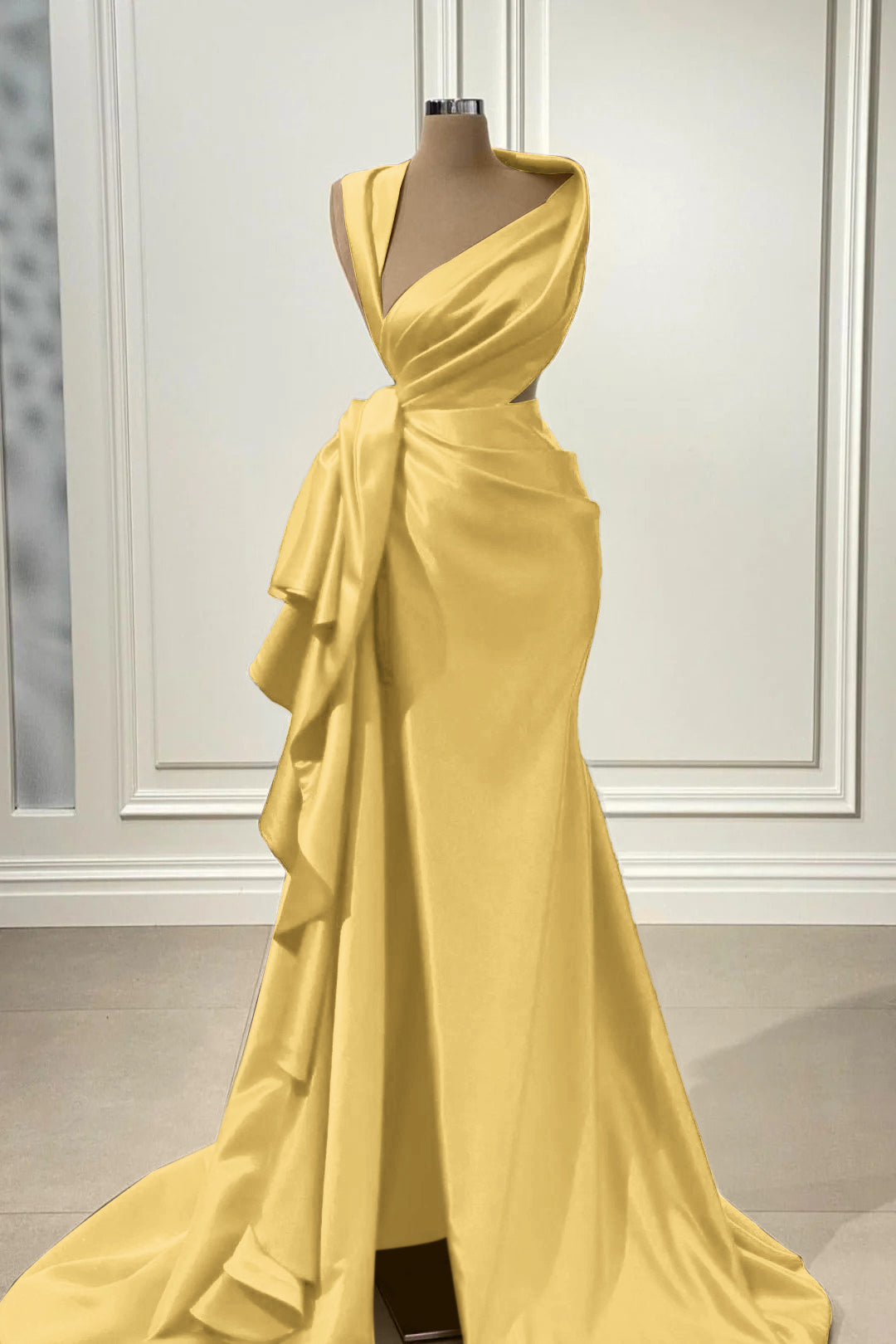 Mermaid Prom Dress Sleeveless Asymmetric Neck Satin Evening Dress