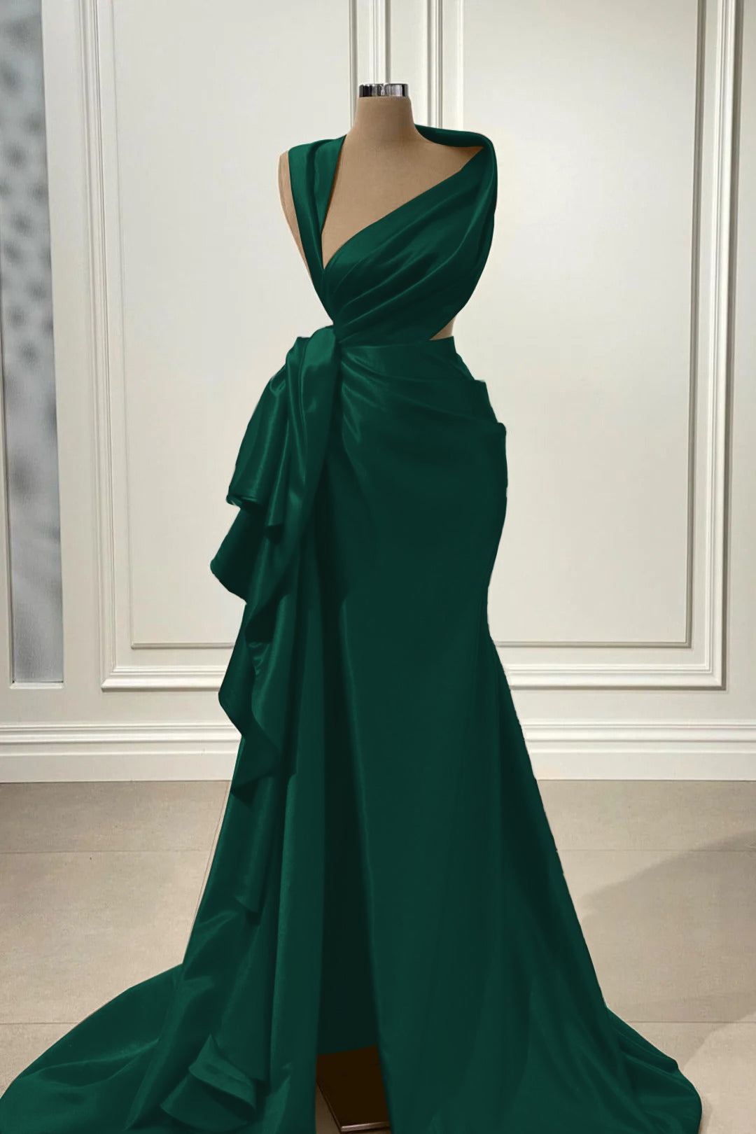 Mermaid Prom Dress Sleeveless Asymmetric Neck Satin Evening Dress