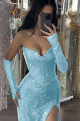 Mermaid Prom Dress Sleeveless Sequined Sweetheart Evening Dress
