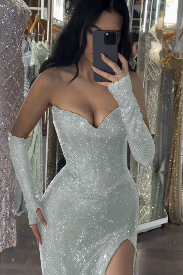 Mermaid Prom Dress Sleeveless Sequined Sweetheart Evening Dress