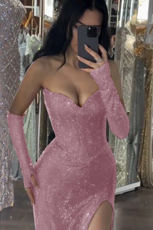 Mermaid Prom Dress Sleeveless Sequined Sweetheart Evening Dress