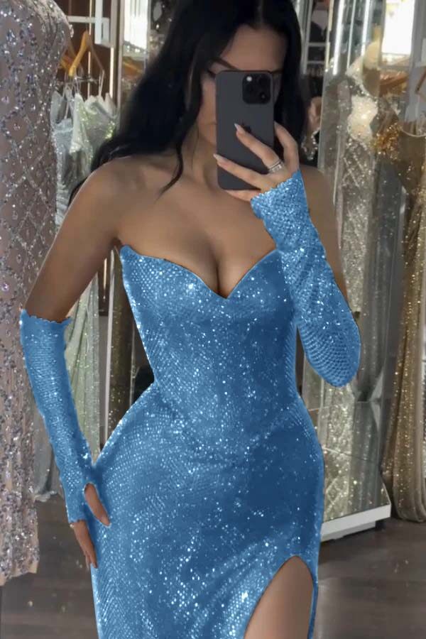 Mermaid Prom Dress Sleeveless Sequined Sweetheart Evening Dress