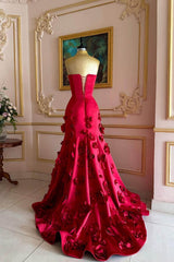 Mermaid Prom Dress Sleeveless Strapless Satin Evening Dress With 3D Flowers
