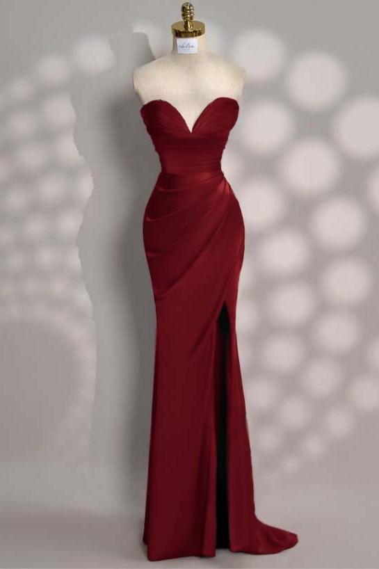 Mermaid Prom Dress Sleeveless Sweetheart Satin Evening Dress