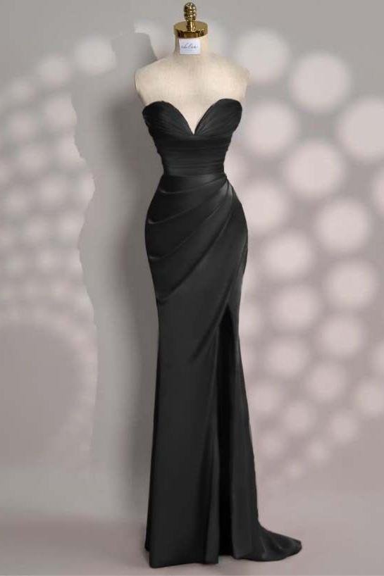 Mermaid Prom Dress Sleeveless Sweetheart Satin Evening Dress