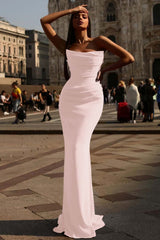 Mermaid Prom Dress Strapless Satin Sleeveless Evening Dress
