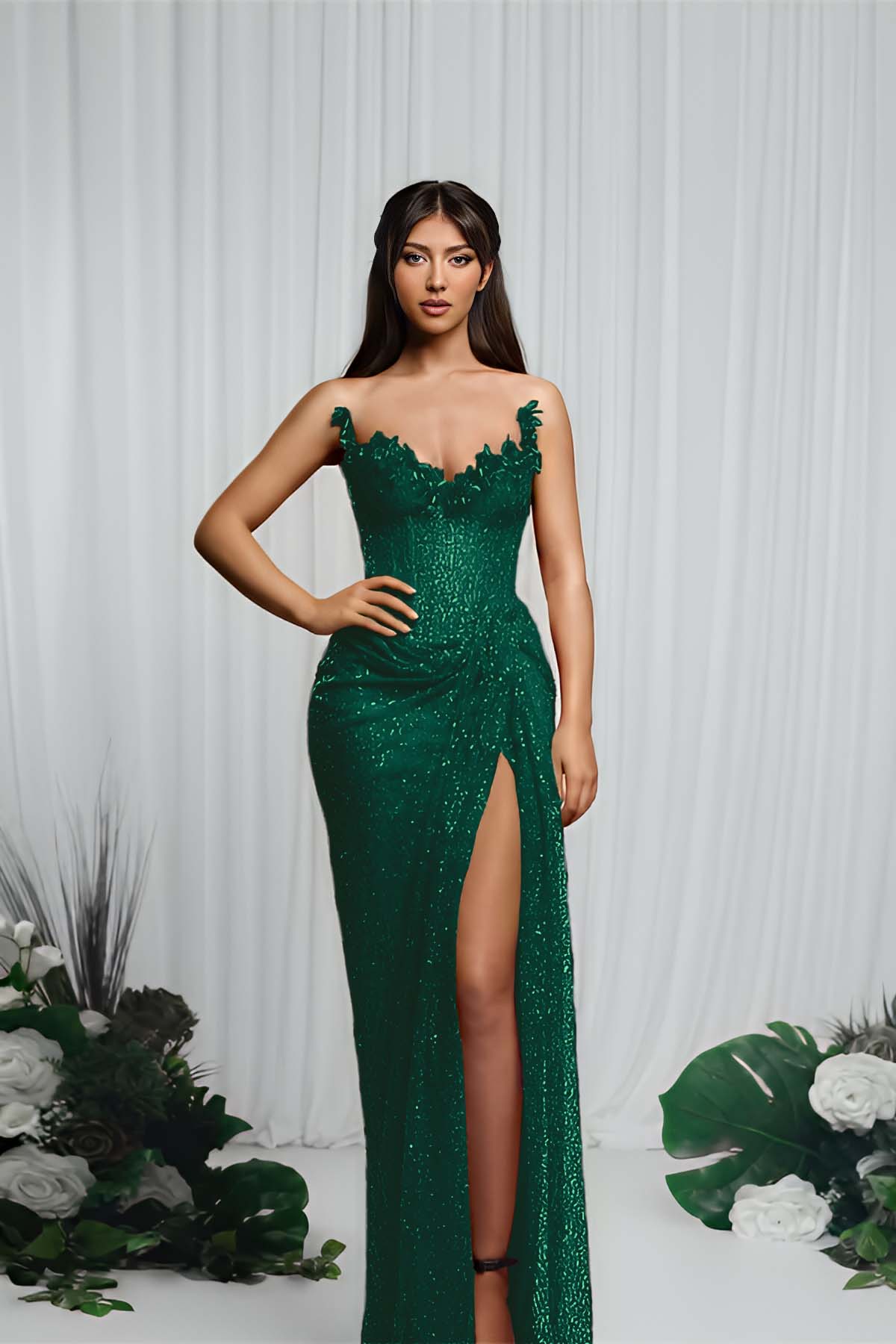 Mermaid Prom Dress Strapless Sleeveless Sequined Evening Dress