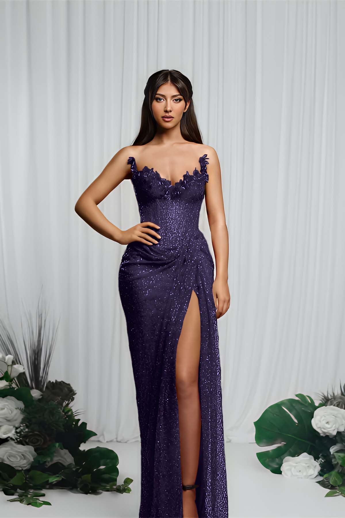 Mermaid Prom Dress Strapless Sleeveless Sequined Evening Dress