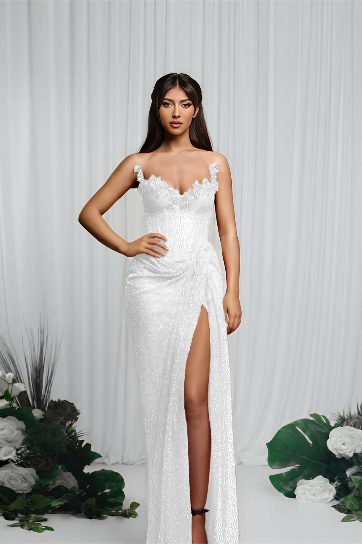 Mermaid Prom Dress Strapless Sleeveless Sequined Evening Dress