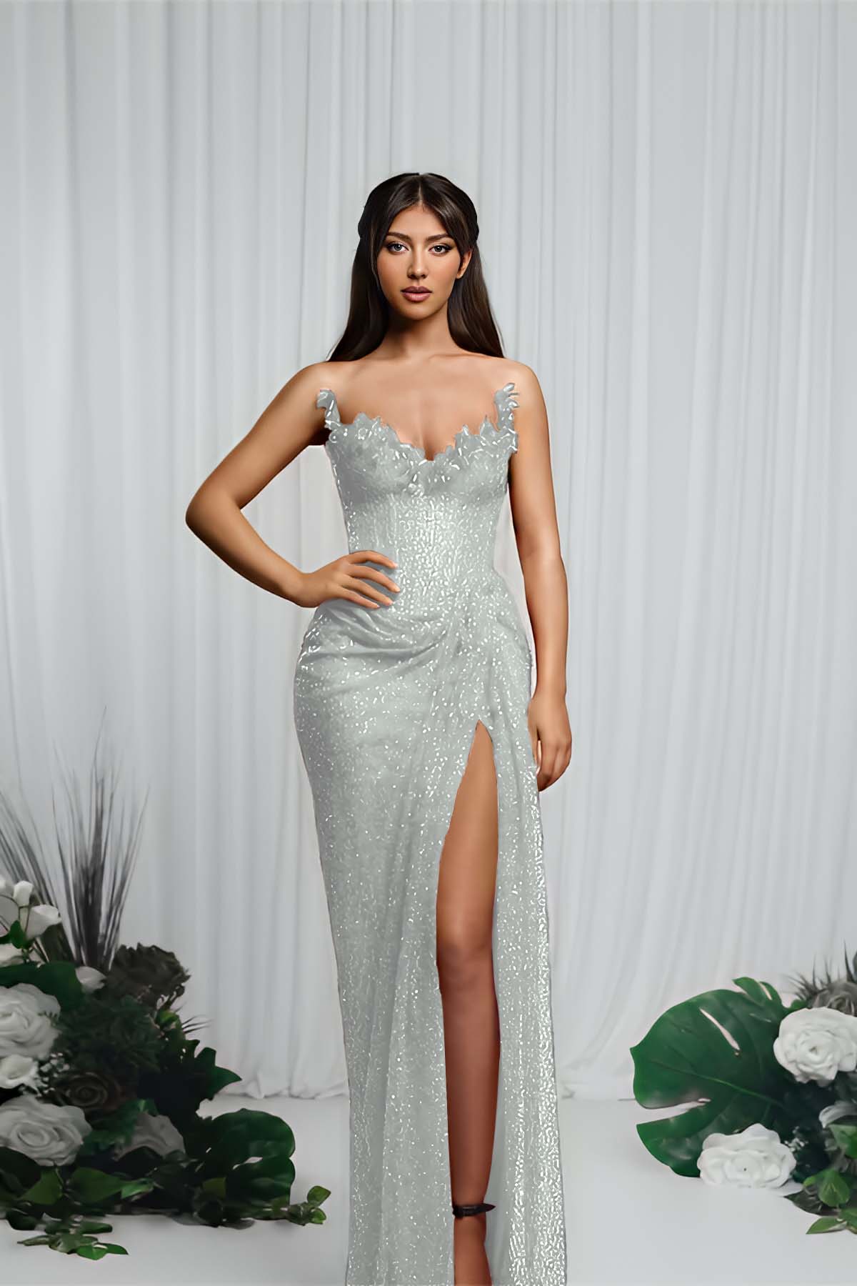 Mermaid Prom Dress Strapless Sleeveless Sequined Evening Dress