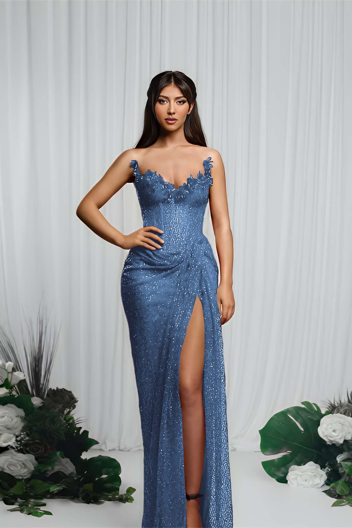 Mermaid Prom Dress Strapless Sleeveless Sequined Evening Dress