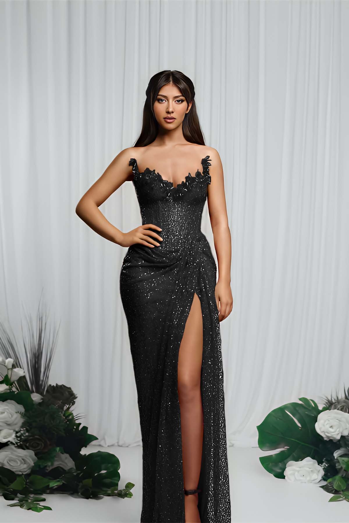 Mermaid Prom Dress Strapless Sleeveless Sequined Evening Dress