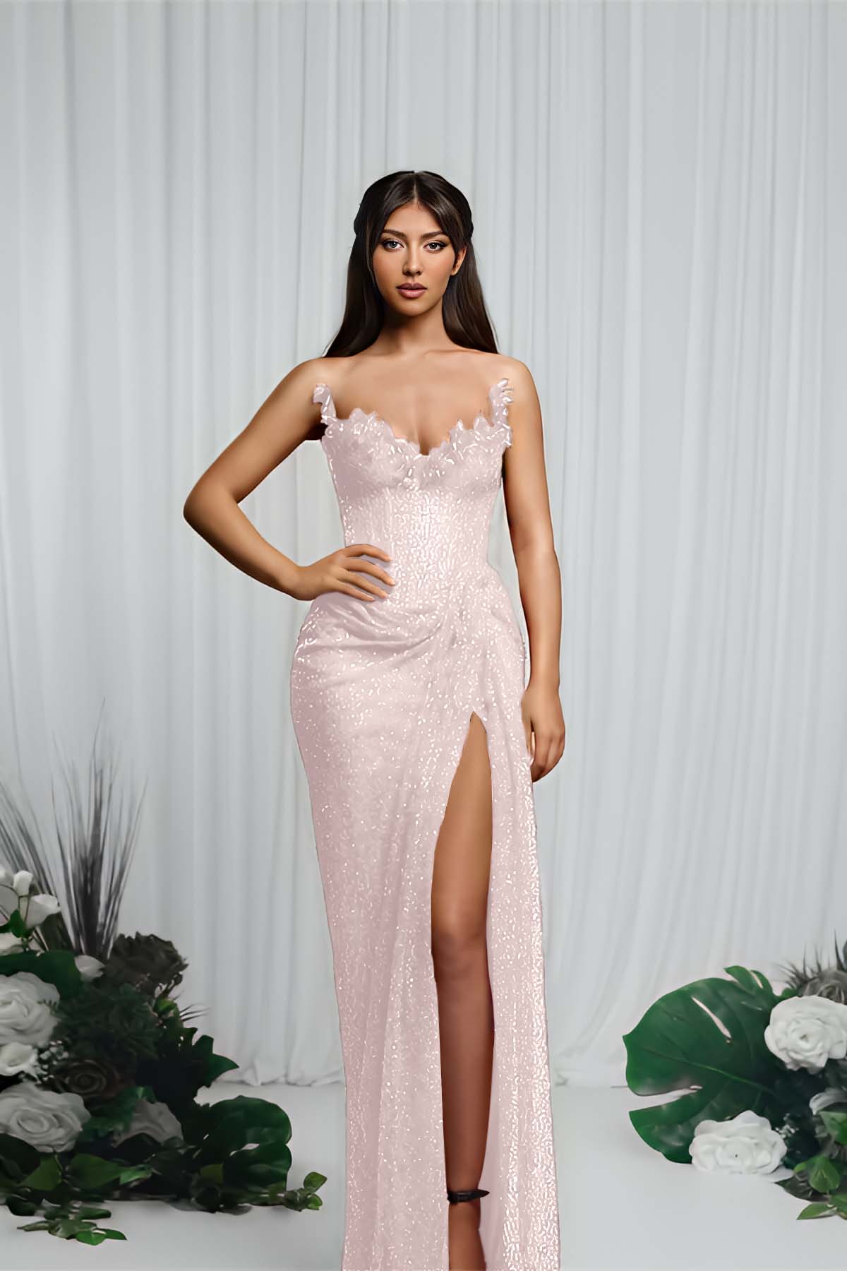 Mermaid Prom Dress Strapless Sleeveless Sequined Evening Dress