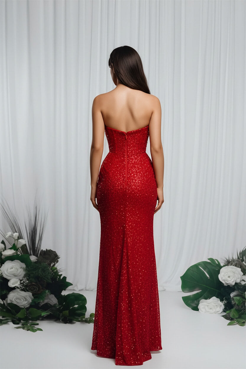 Mermaid Prom Dress Strapless Sleeveless Sequined Evening Dress
