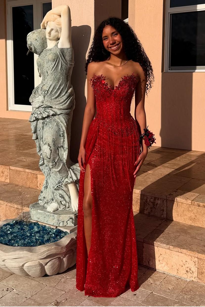 Mermaid Prom Dress Sweetheart Sleeveless Beaded Evening Dress