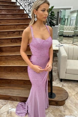 Mermaid Purple Prom Dress Long Evening Dress With Slit