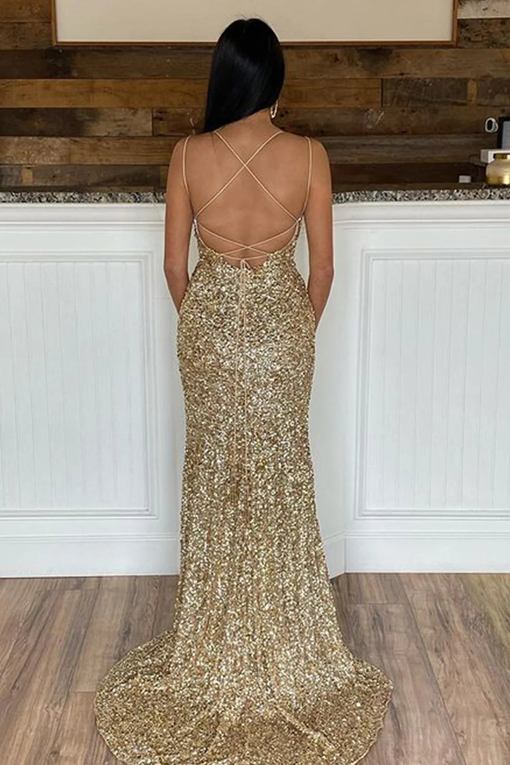 Mermaid Red Prom Dress Sequined Long Evening Dress with Slit