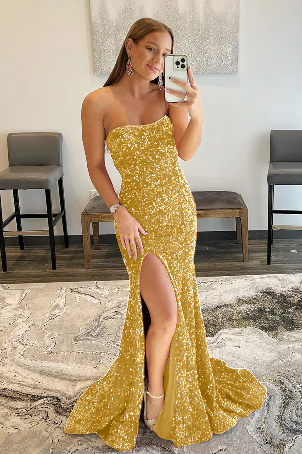 Mermaid Royal Blue Prom Dress Sequin Evening Dress With Slit