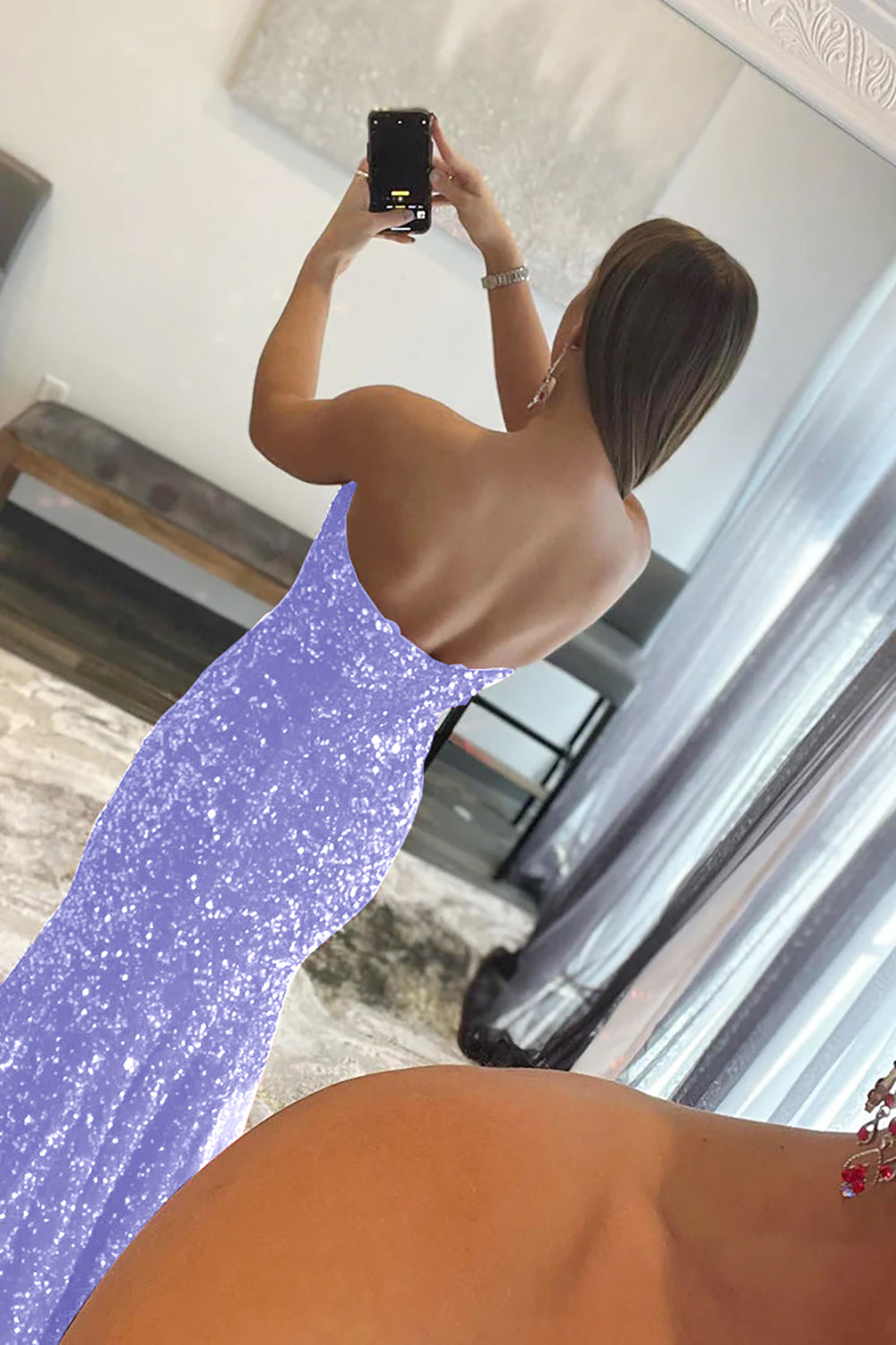 Mermaid Royal Blue Prom Dress Sequin Evening Dress With Slit