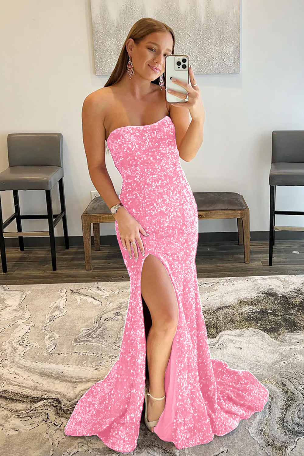 Mermaid Royal Blue Prom Dress Sequin Evening Dress With Slit