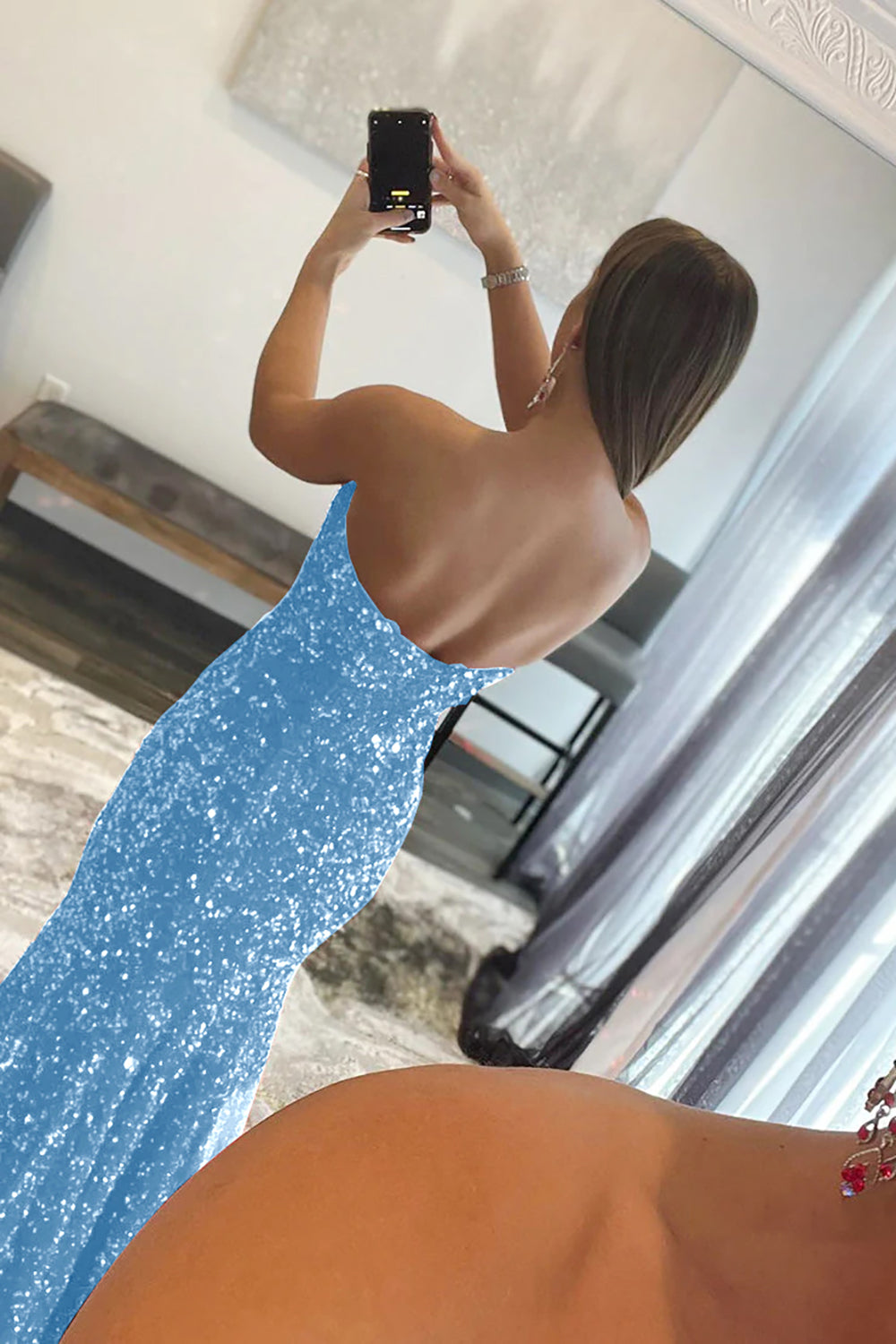 Mermaid Royal Blue Prom Dress Sequin Evening Dress With Slit