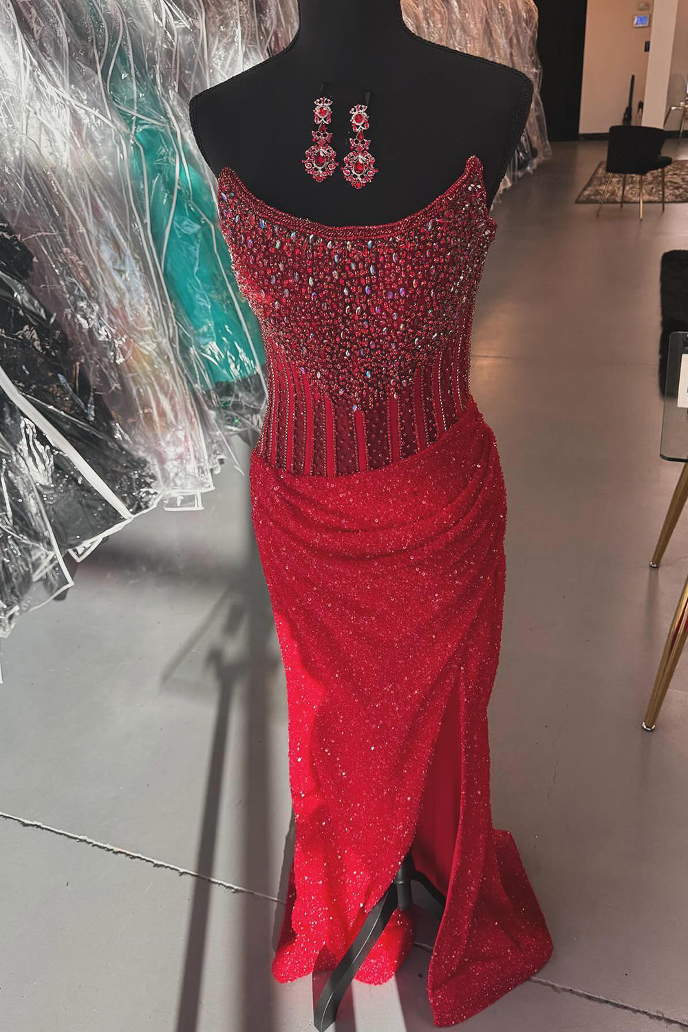 Mermaid Royal Blue Prom Dress Strapless Long Evening Dress With Slit