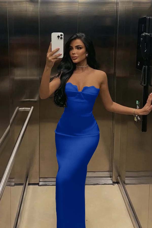 Mermaid Satin Prom Dress Sleeveless Sweetheart Evening Dress