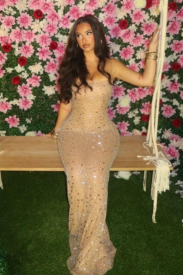 Mermaid Spaghetti Straps Light Champagne Long Party Dress With Beading Formal Evening Gown