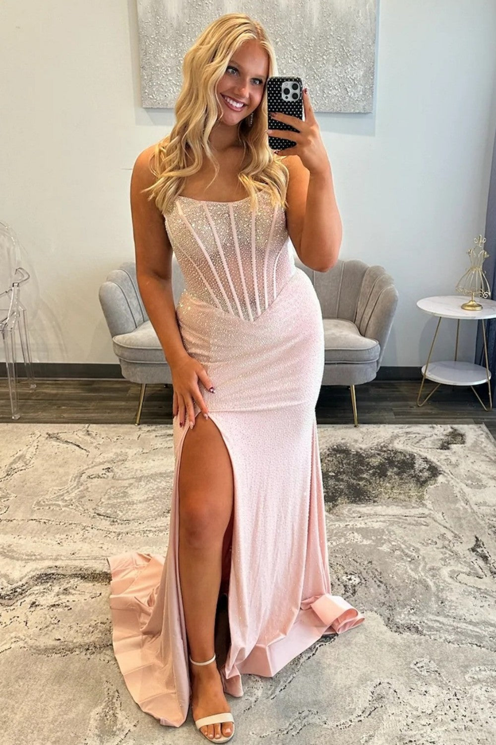 Mermaid Strapless Light Blue Corset Prom Dress With Beading Formal Evening Gown