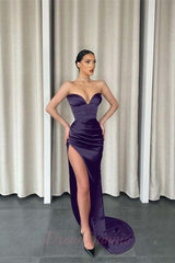 Mermaid Sweetheart Floor Length Sleeveless High Split Prom Dress
