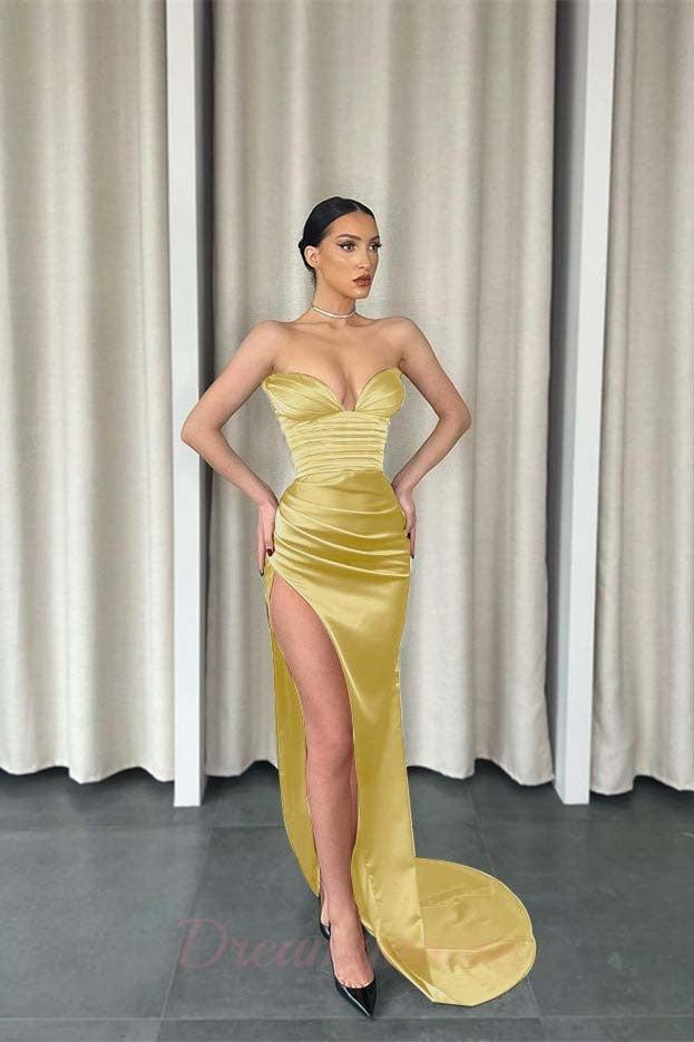 Mermaid Sweetheart Floor Length Sleeveless High Split Prom Dress