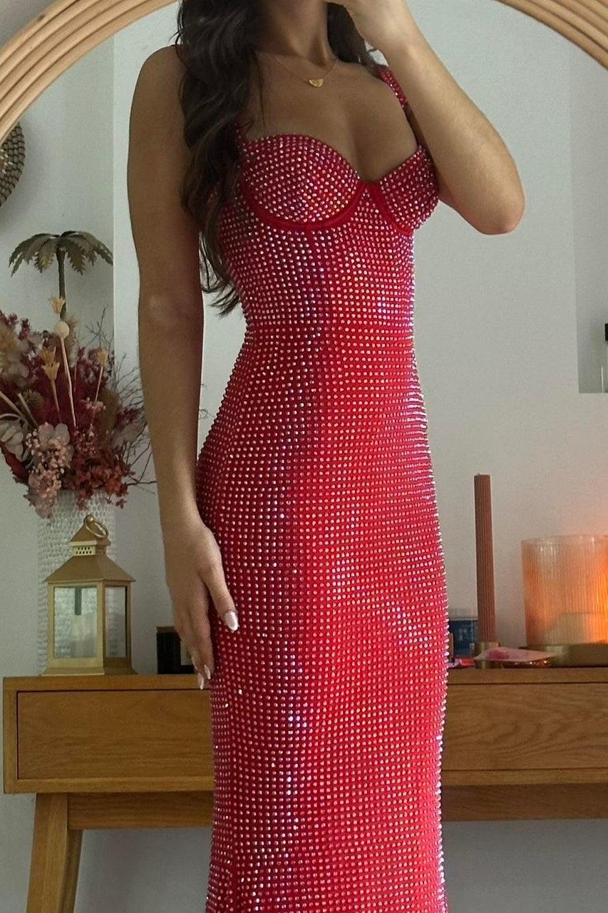 Mermaid Sweetheart Red Long Prom Dress With Beading Formal Evening Gown